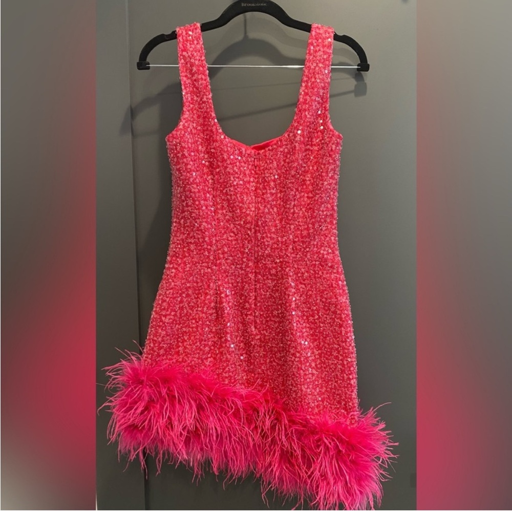Nadine Merabi Evie beaded and feather hot pink dress - Picture 6 of 13